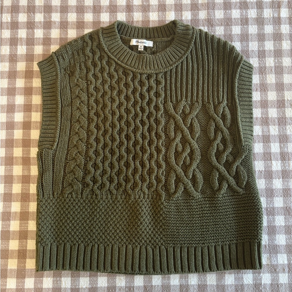 Olive Green Cable Knit Sweater Vest